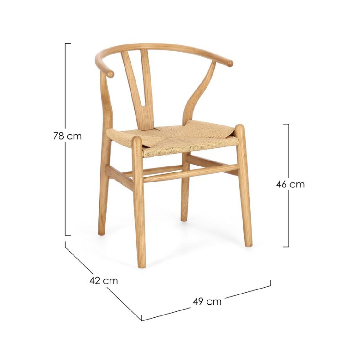 Front view with measurement reference of Yara elm dining chair.