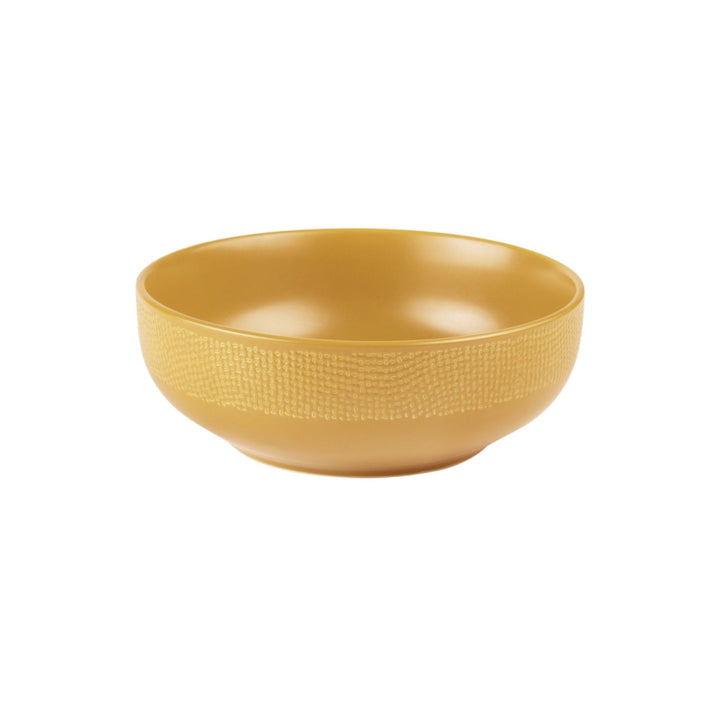 Yellow Vesuvio ceramic bowl with smooth interior and textured exterior.