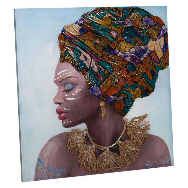 Side view of Zambia Girl Painting showing canvas depth and wooden frame.