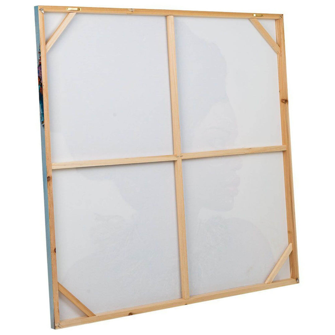 Back view of Zambia Girl Painting revealing sturdy wooden frame and hanging structure.

