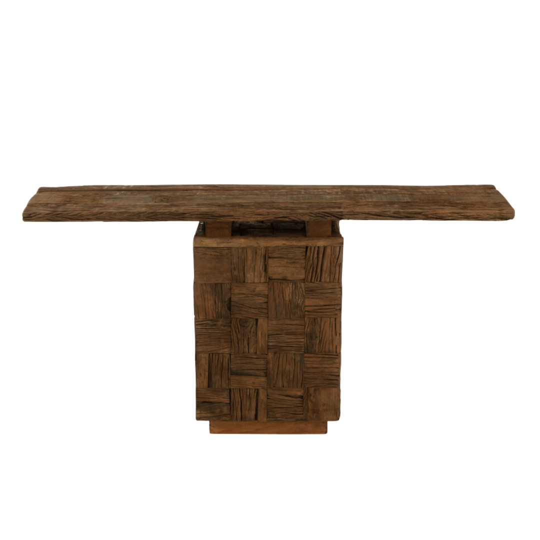 Front view of the Zanzibar console table made of recycled wood.