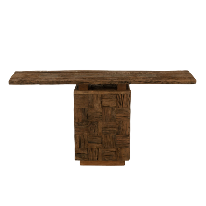 Front view of the Zanzibar console table made of recycled wood.