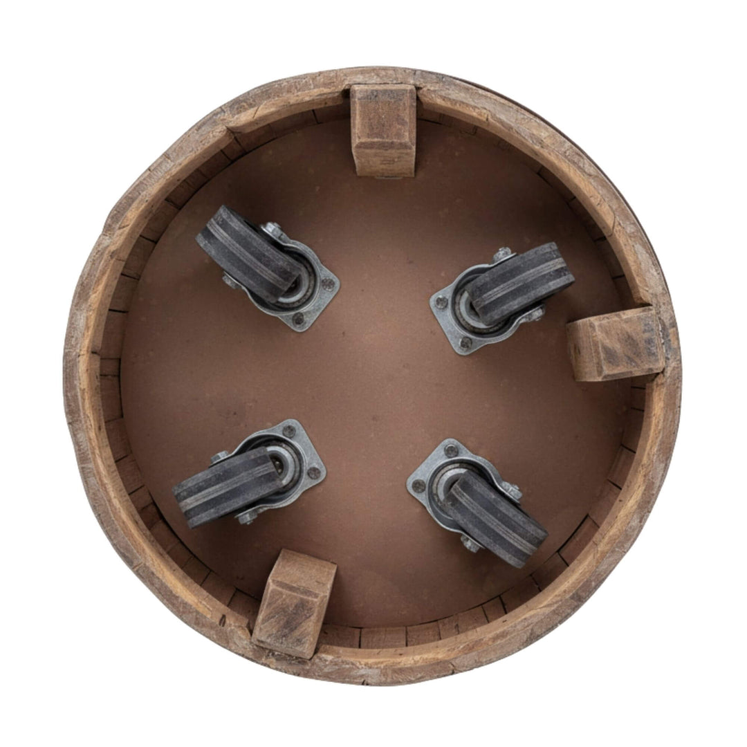 Bottom view showing the hidden wheels of the Zarote Side Table.