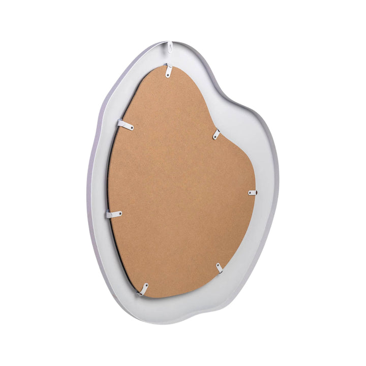 Rear view of the mirror showing the backing and hanging fixtures.