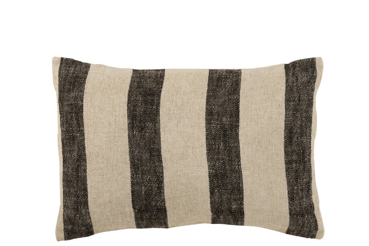 LINEN STRIPES RECT. CUSHION-BLACK/BEIGE