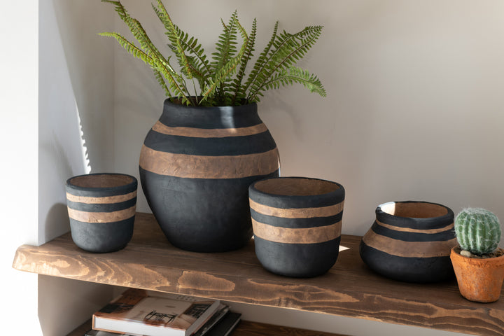 ETHNIC STRIPES POT | BLACK