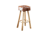 ARTEMISA - TEAK BAR STOOL WITH GOAT SKIN