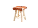 BURU - TEAK STOOL WITH GOAT SKIN