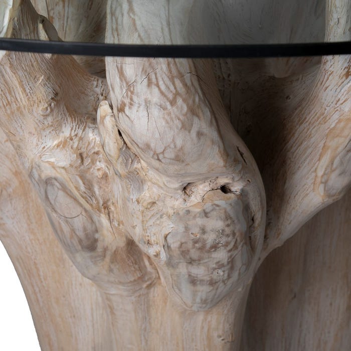 Close-up of the teak root detailing on the Denpasar Dining Table base.