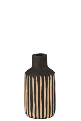 Front view of the Ghana vase showing carved vertical details in reclaimed wood.