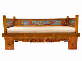 HEMERA INDONESIAN CARVED TEAK WOOD DAYBED | NATURAL / WHITE 220X100X100CM