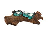 KUMBE CANDLE TEAK ROOT CANDLE HOLDER | NATURAL/BLUE 42X12X7CM