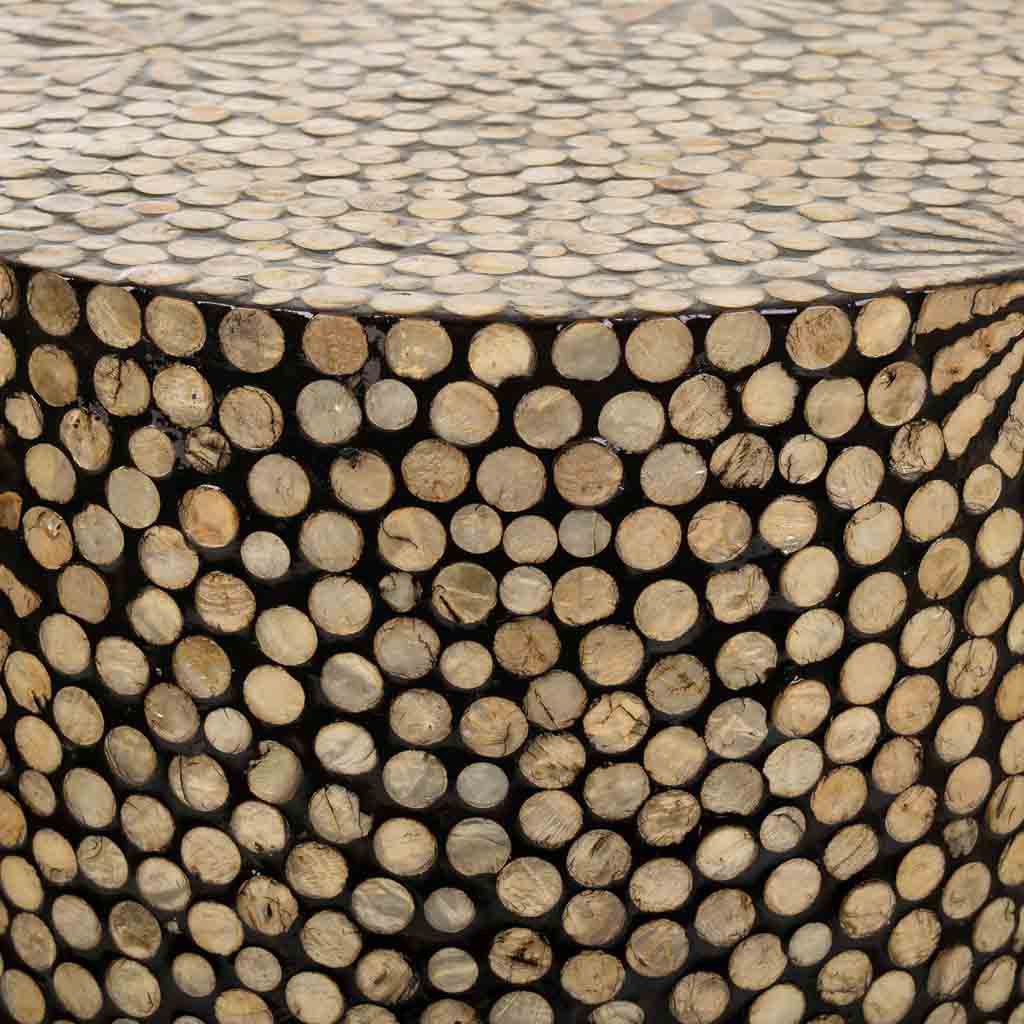 Close-up detail of the capiz shell inlay showcasing texture and natural color variation.