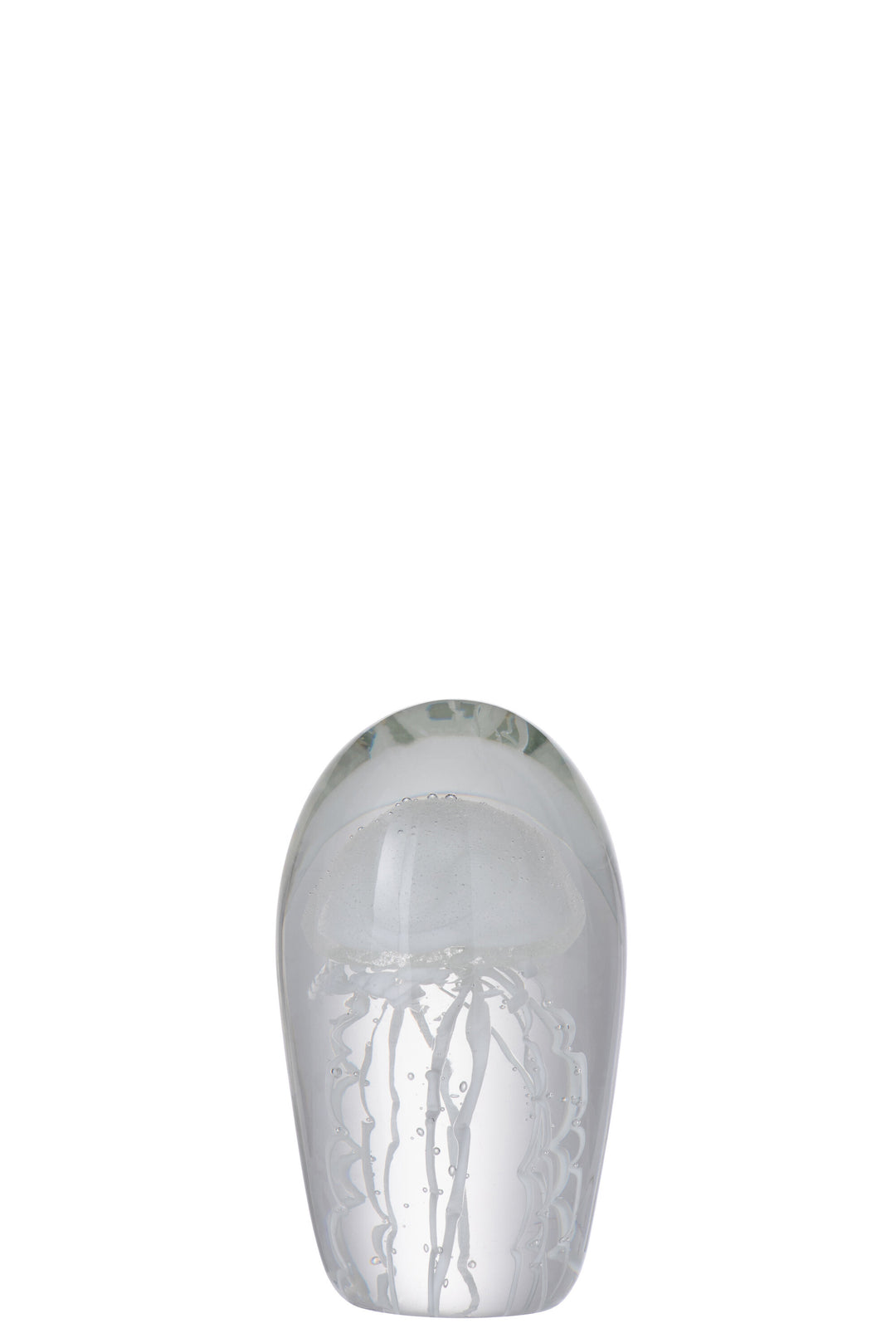 Front view of the Medusa white glass decorative figure with translucent finish.