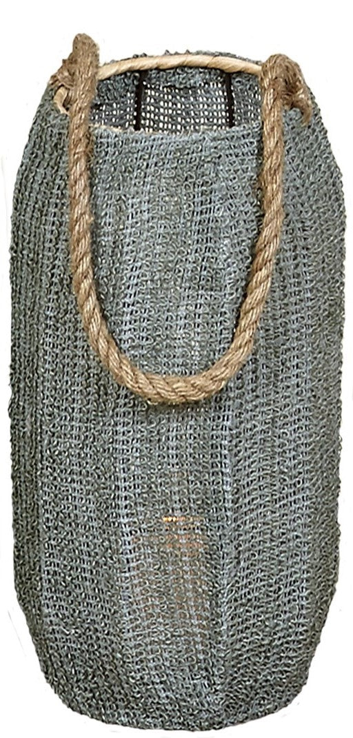 Green Oxana Lantern L, tall cylindrical natural-fiber lantern