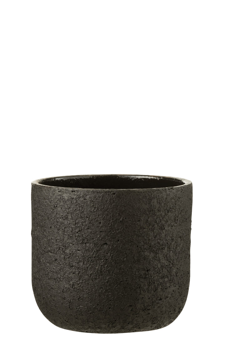Front view of the Rustic ceramic pot showing its cylindrical shape.