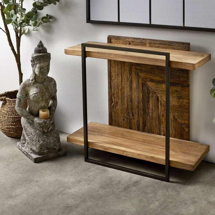 Styled interior scene featuring the Train Collection Console in a modern entryway.