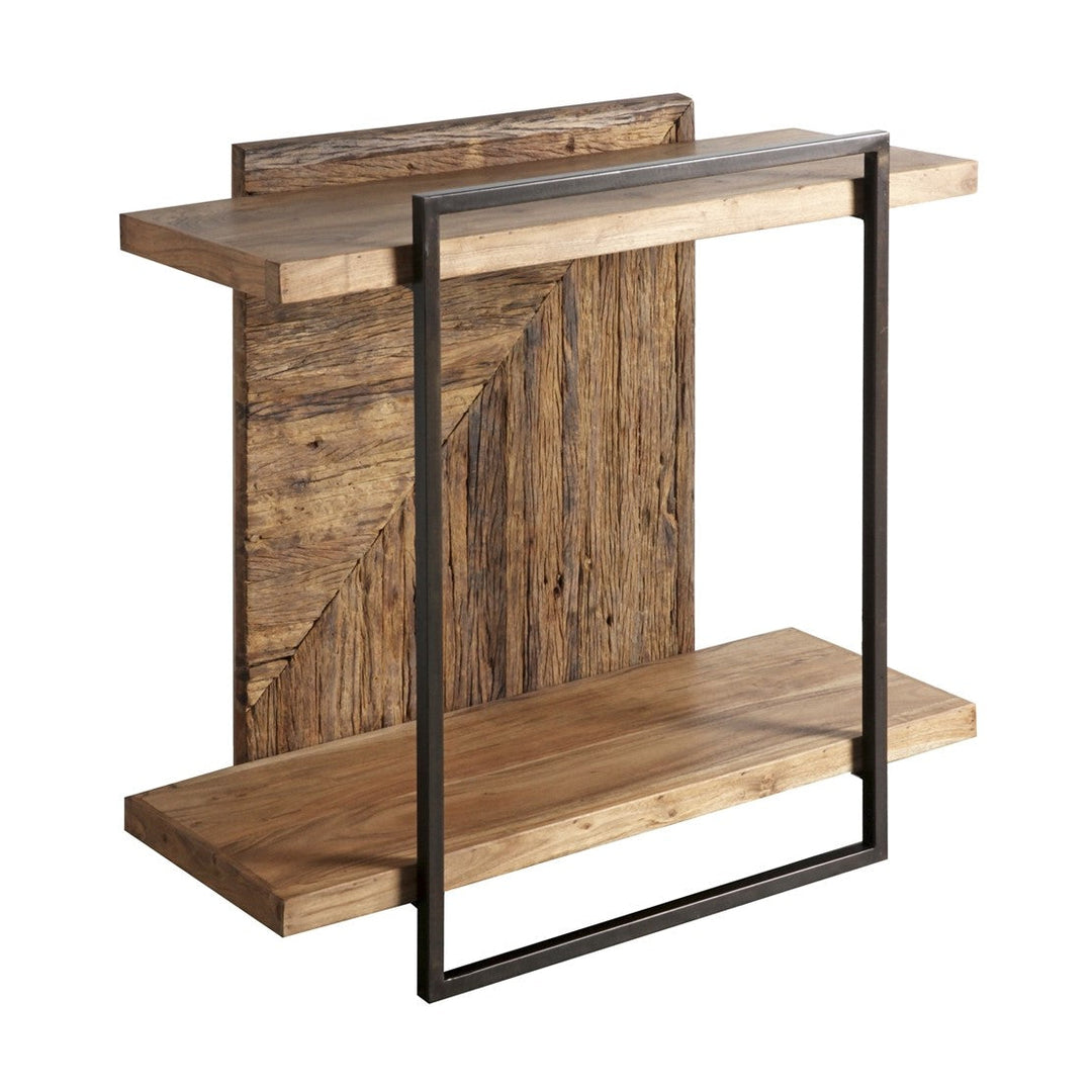 Angled view of the console highlighting its geometric iron structure.