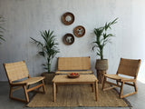 AKRASIA - NATURAL TEAK WOOD AND WOOVEN RATTAN TWO SEATER SOFA