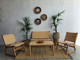 AKRASIA - NATURAL TEAK WOOD AND WOOVEN RATTAN COFFEE TABLE